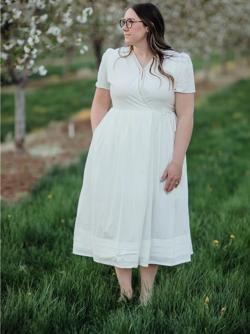 Things Between Dahl Joan Wrap Dress with Puff Sleeves. White